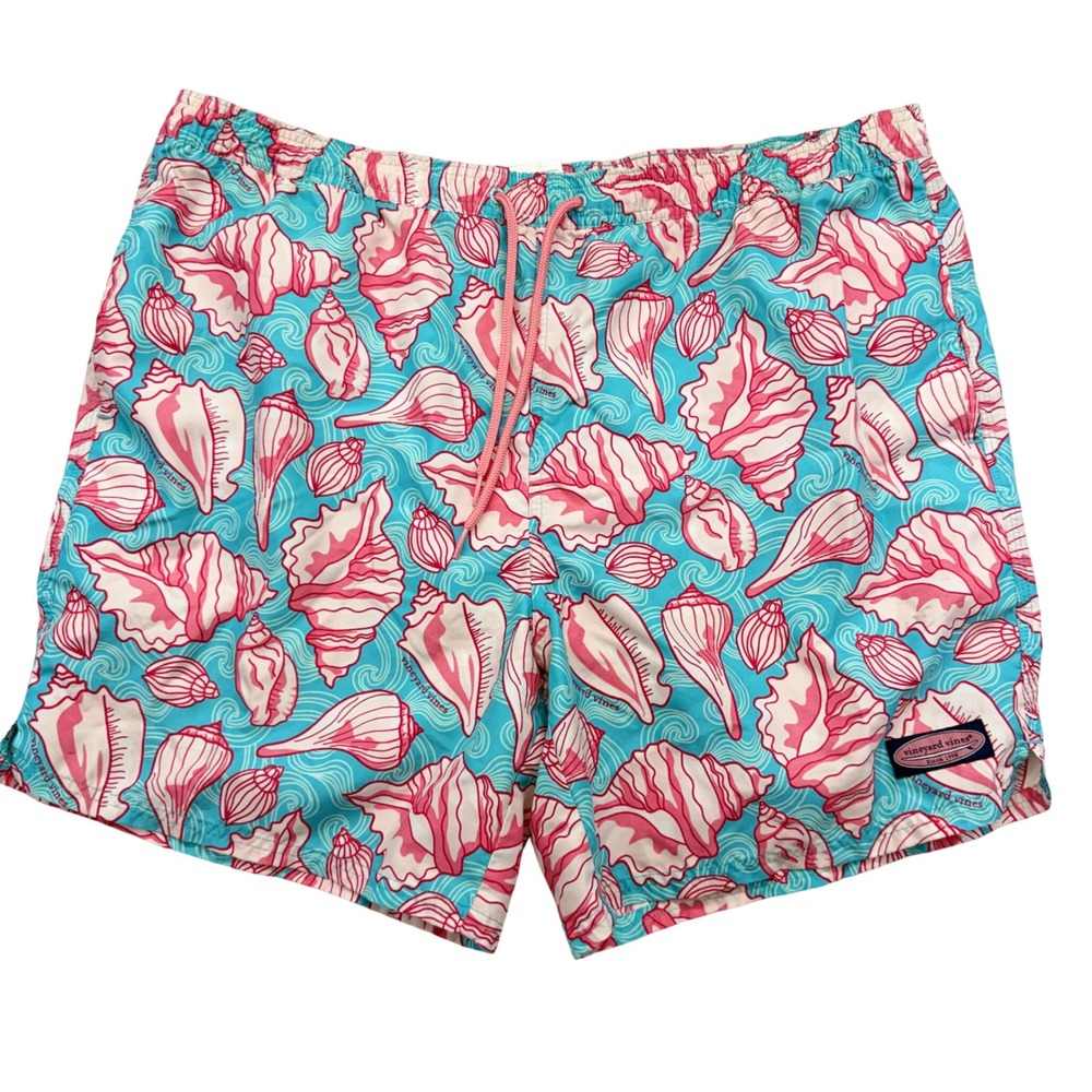 Vineyard Vines Swim Trunks Mens XL Blue Pink Seashell Chappy Lined Shorts